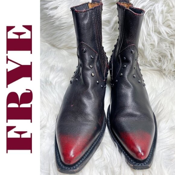 FRYE Sacha Chelsea Western Studded Urban Cowboy Pointed Toe Ankle Bootie, Size 7 - Picture 5 of 14